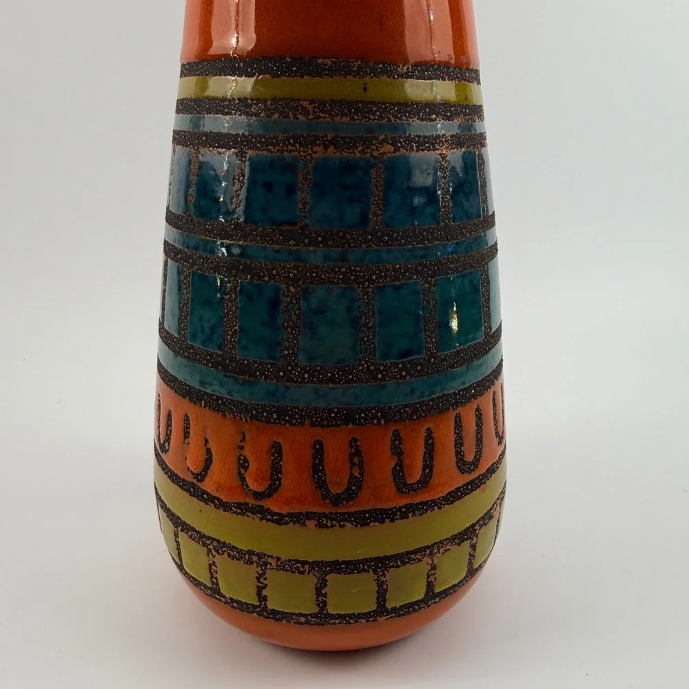 Global Views Italian Pottery Vase Orange Geometric Art Pottery 16 Inch‎